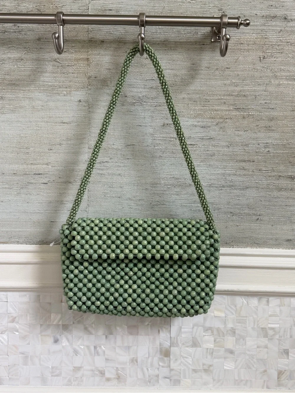 New Anthropologie fiona wood Beaded Shoulder Bag mint green purse